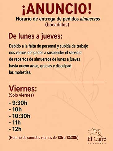 Restaurante El Çigro Alicante Torrellano Elche Comidas Menu del dia